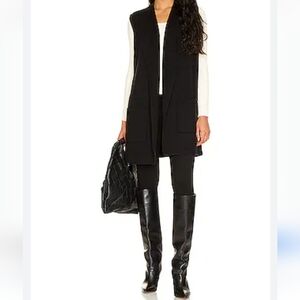 Splendid Juliet Rib Open Front Sweater Vest in Black size small
